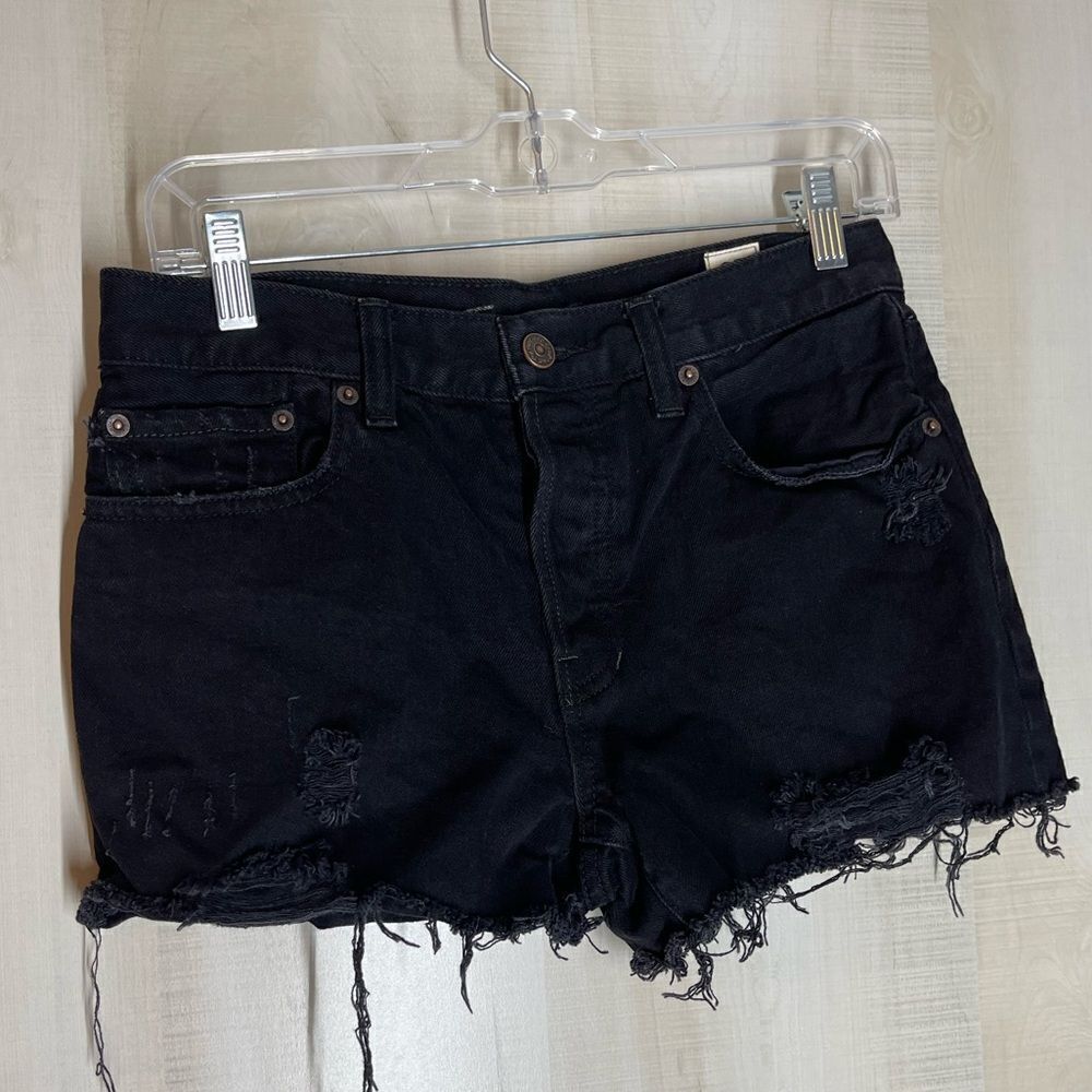 We the free black jean denim‎ shorts distressed, size 27